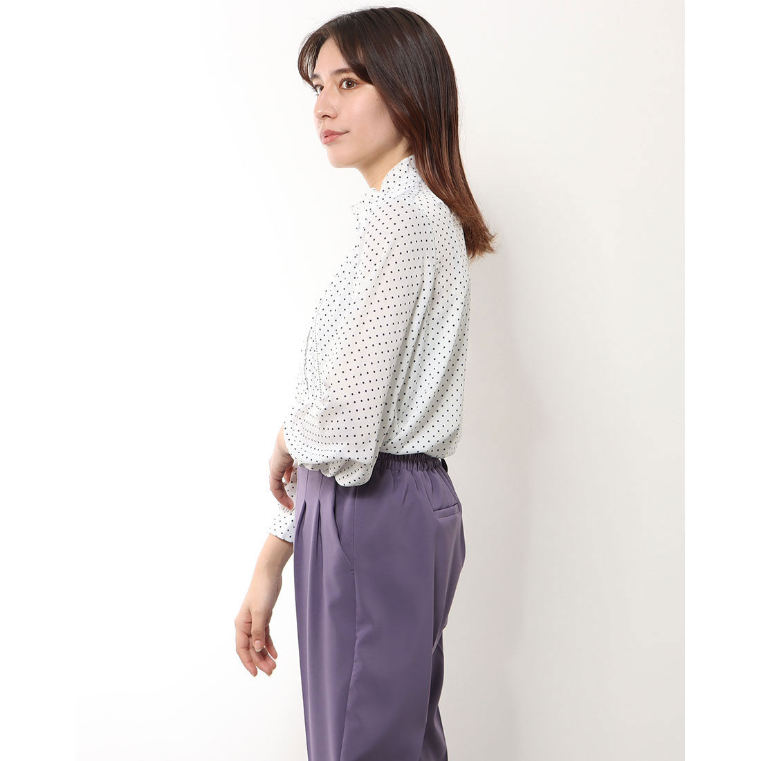 ジーラ GeeRA ドット柄ピンタックブラウス