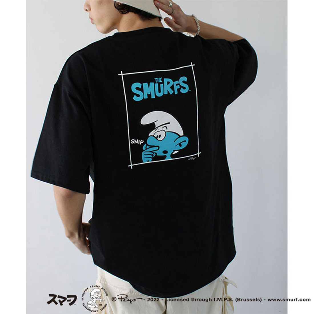 ジーラ GeeRA 【スマーフ】コラボプリントTシャツ (ビッグプリント黒) ビッグプリント黒