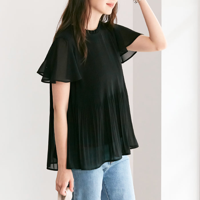 ジーラ GeeRA プリーツシフォンブラウス,ブラック