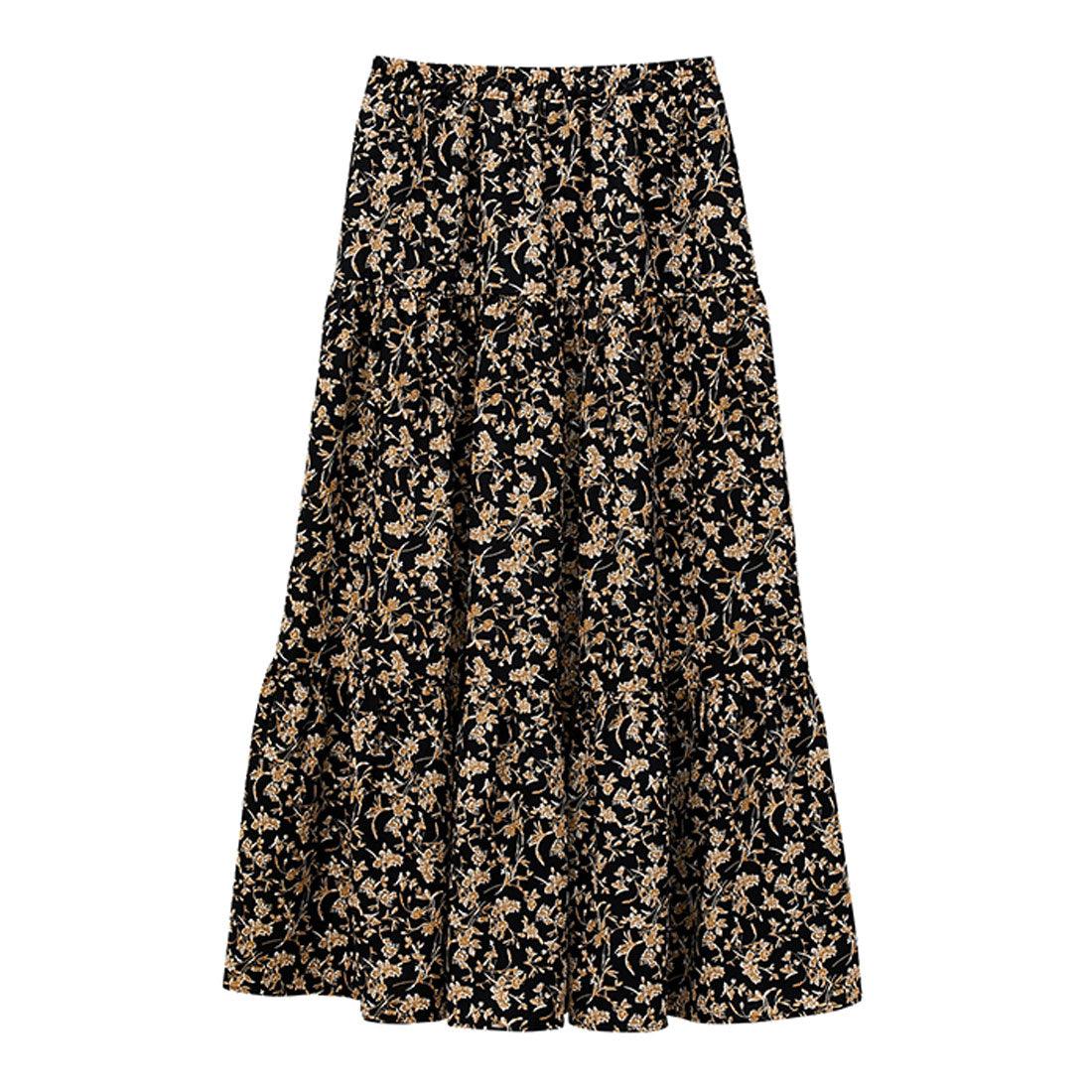 ジーラ GeeRA プリントティアードスカート (ブラック) ブラック