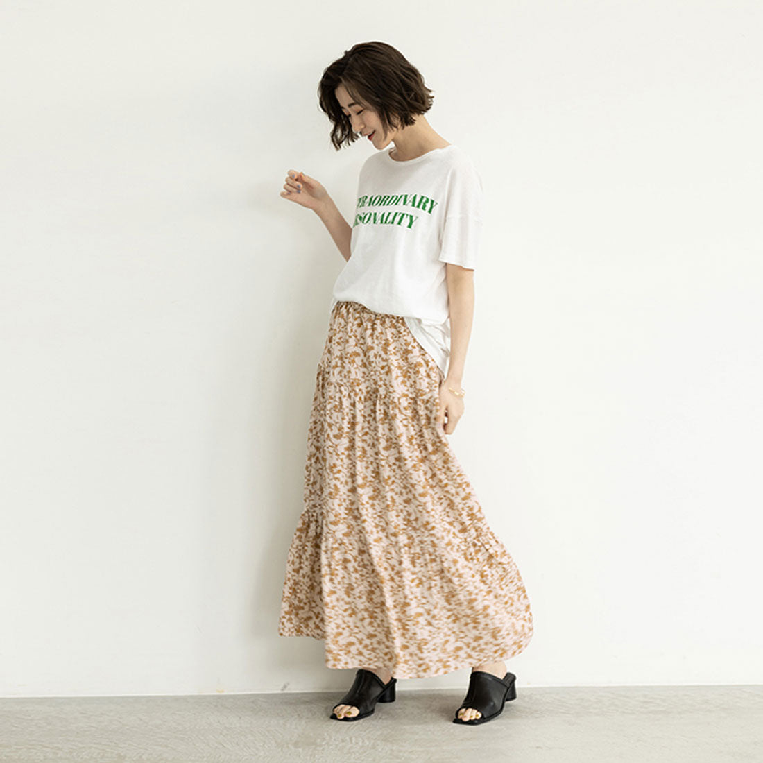 ジーラ GeeRA プリントティアードスカート (ブラック) ブラック