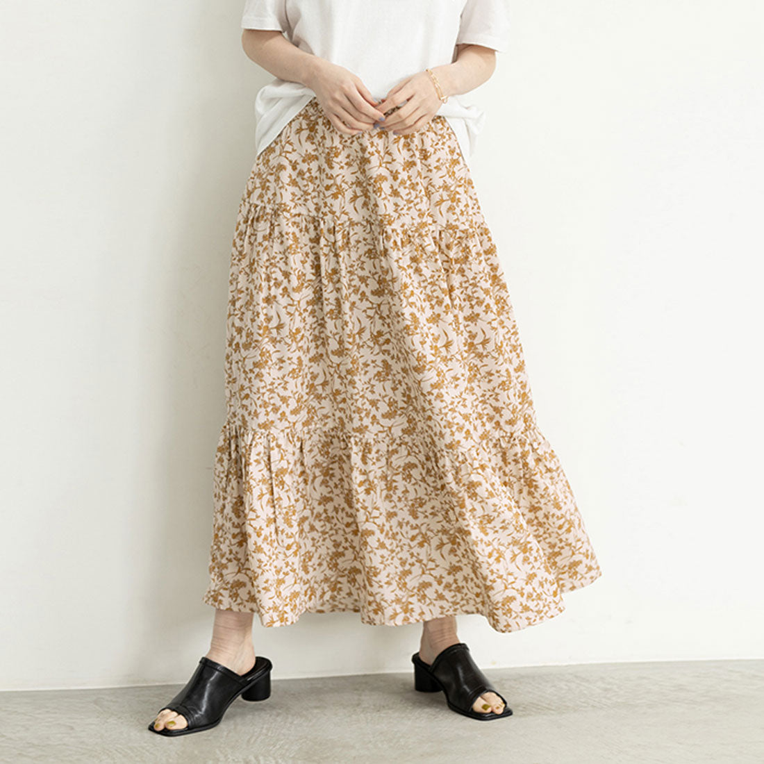 ジーラ GeeRA プリントティアードスカート (モカ) モカ