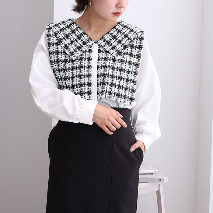 ジーラ GeeRA ツイード切替ブラウス (チェック柄) チェック柄