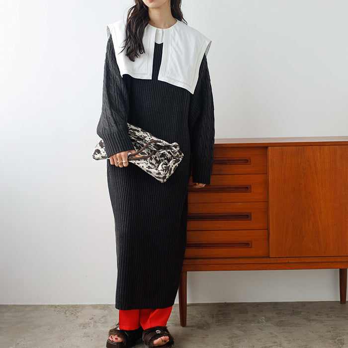 ジーラ GeeRA 袖ケーブルニットワンピース