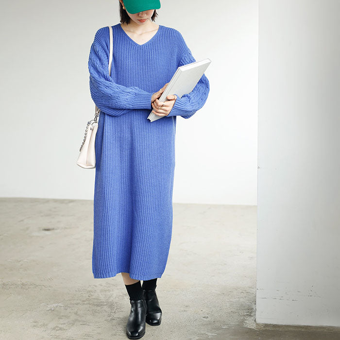ジーラ GeeRA 袖ケーブルニットワンピース