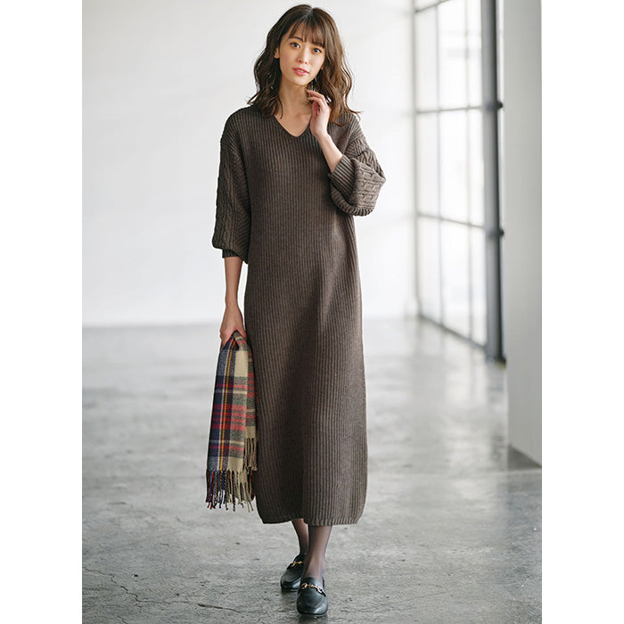 ジーラ GeeRA 袖ケーブルニットワンピース