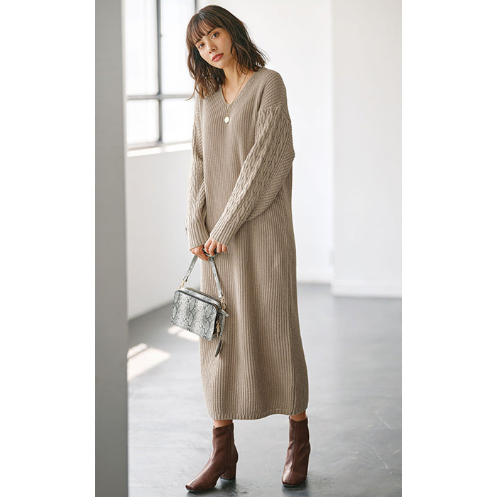 ジーラ GeeRA 袖ケーブルニットワンピース