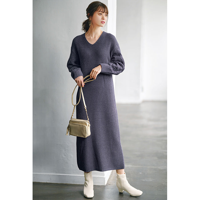 ジーラ GeeRA 袖ケーブルニットワンピース