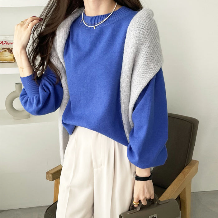 ジーラ GeeRA ボタン付モチモチニットトップス,ブルー