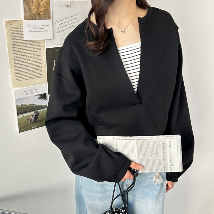 ジーラ GeeRA 柔らか素材深Vネックスウェット (ブラック) ブラック