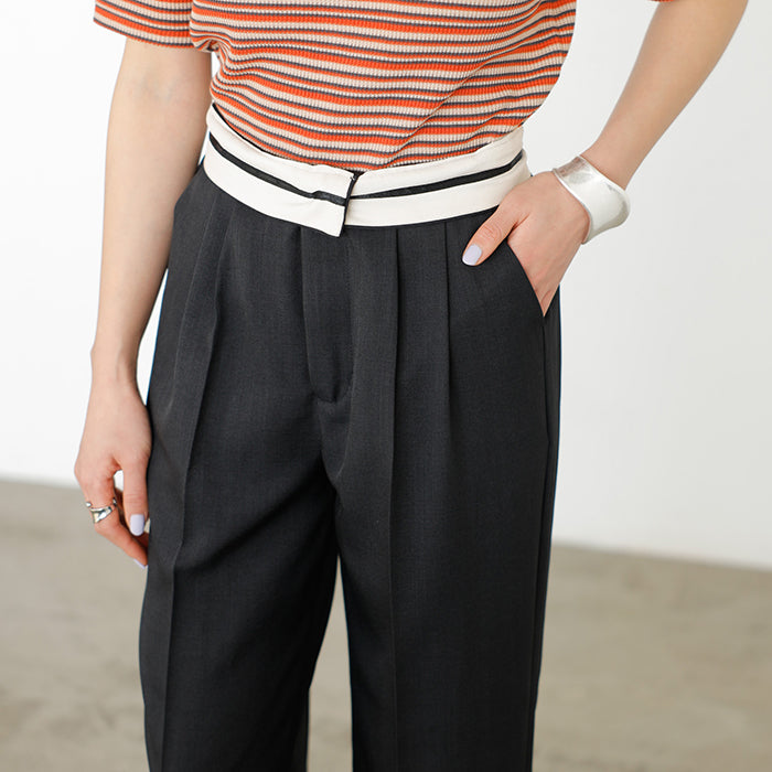 ジーラ GeeRA 2WAYハイウエストスラックスパンツ,ブラック