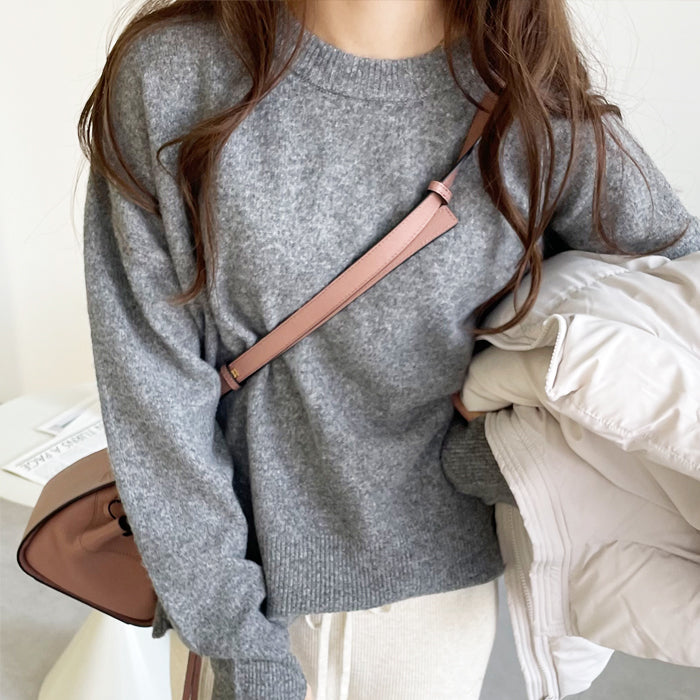 ジーラ GeeRA ふわふわ指穴クルーネックニット,グレー