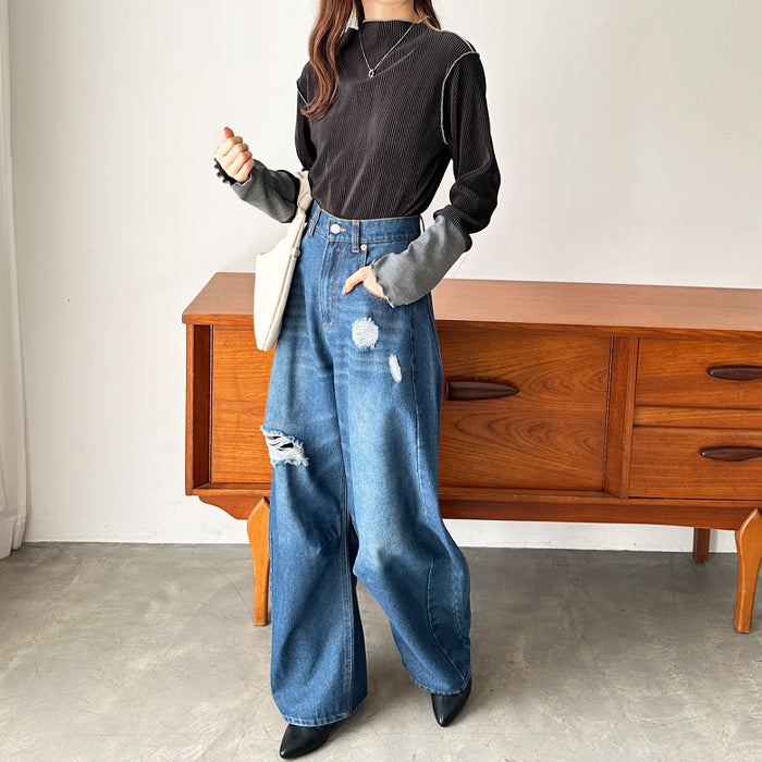 ジーラ GeeRA 異素材ドッキング配色メロープルオーバー