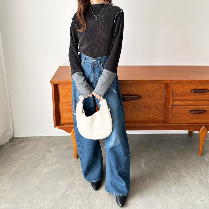 ジーラ GeeRA 異素材ドッキング配色メロープルオーバー