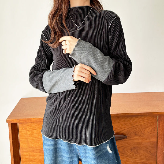 ジーラ GeeRA 異素材ドッキング配色メロープルオーバー