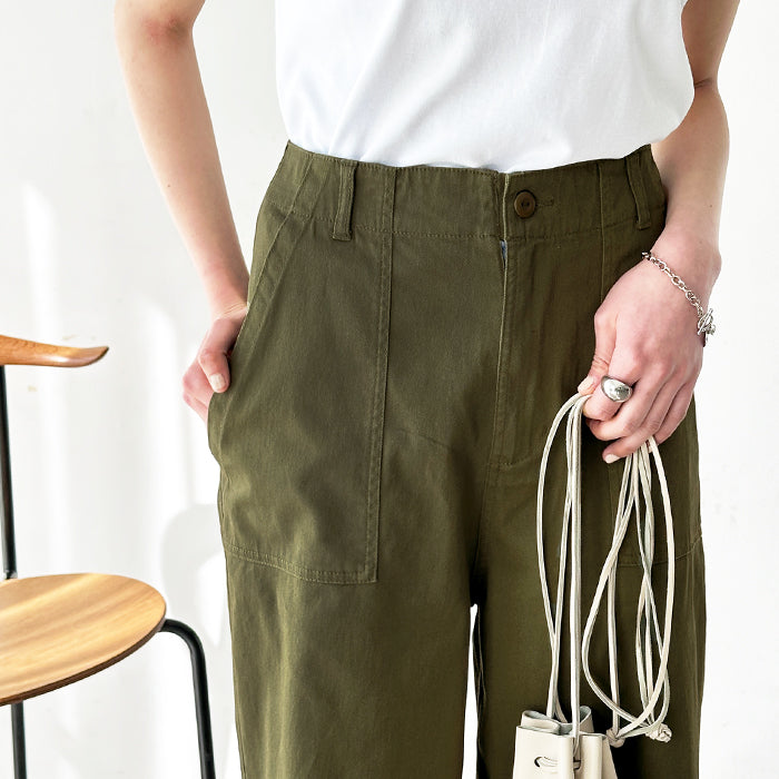 ジーラ GeeRA コットンワイドベイカーパンツ (ブラック) ブラック