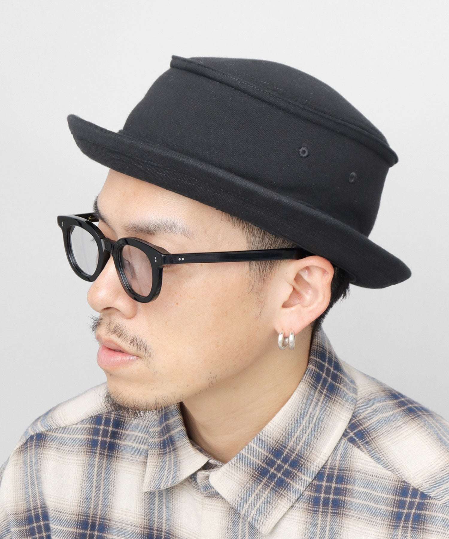 レックハッター Req Hatter ハット ポークパイハット メンズ 帽子 デニム コットン スウェット 3素材 つば短め つば 短い (ブラック-B(スウェット)) ブラック-B(スウェット)