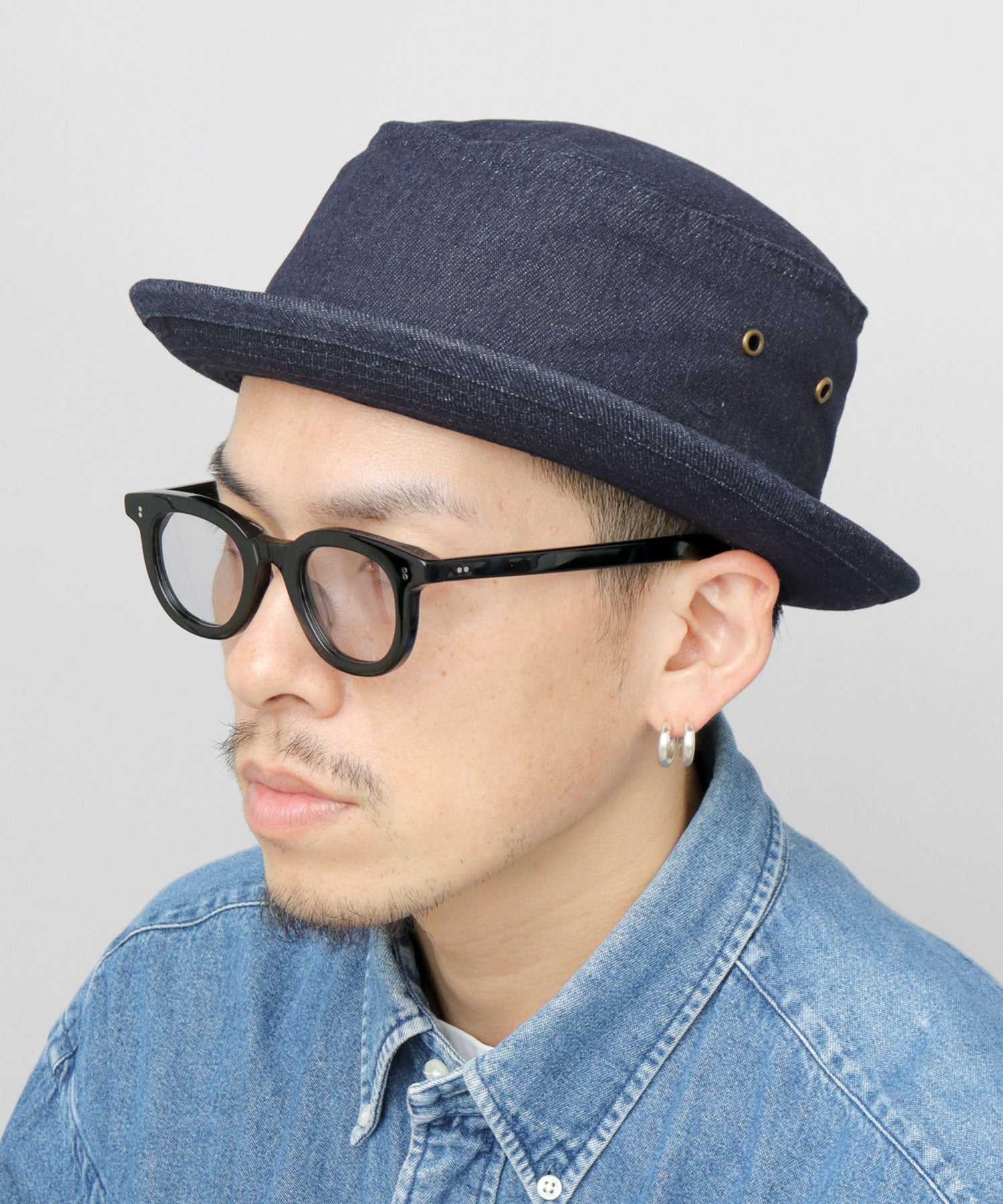 レックハッター Req Hatter ハット ポークパイハット メンズ 帽子 デニム コットン スウェット 3素材 つば短め つば 短い (ブラック-B(スウェット)) ブラック-B(スウェット)