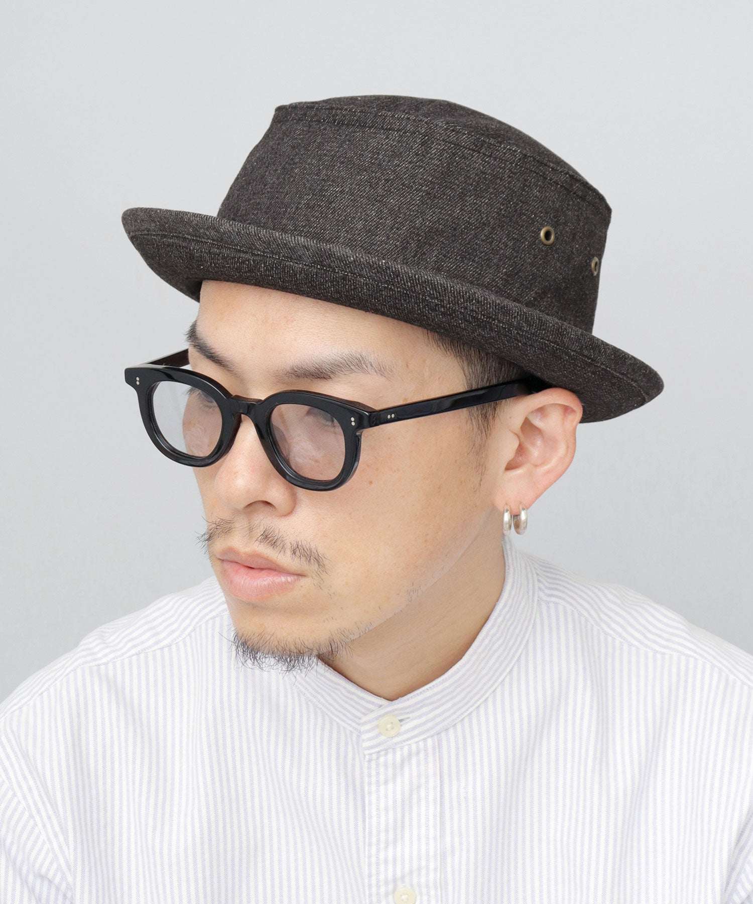 レックハッター Req Hatter ハット ポークパイハット メンズ 帽子 デニム コットン スウェット 3素材 つば短め つば 短い (ブラック-B(スウェット)) ブラック-B(スウェット)