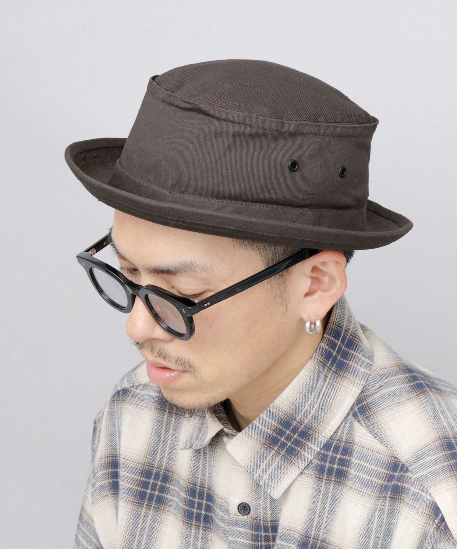 レックハッター Req Hatter ハット ポークパイハット メンズ 帽子 デニム コットン スウェット 3素材 つば短め つば 短い (ブラック-B(スウェット)) ブラック-B(スウェット)