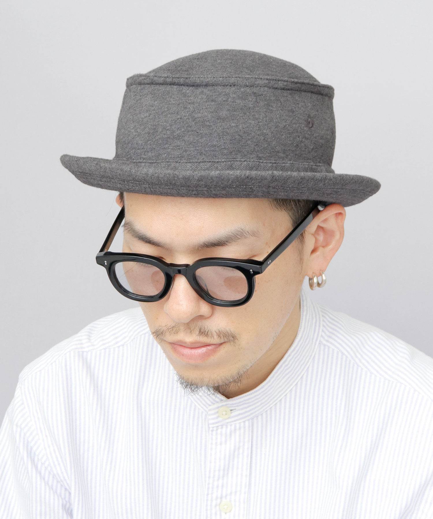 レックハッター Req Hatter ハット ポークパイハット メンズ 帽子 デニム コットン スウェット 3素材 つば短め つば 短い (ブラック-B(スウェット)) ブラック-B(スウェット)