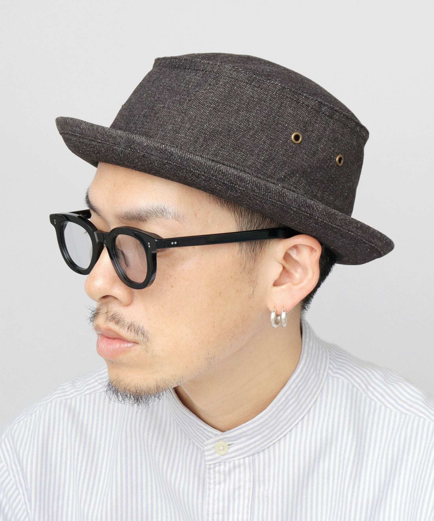 レックハッター Req Hatter ハット ポークパイハット メンズ 帽子 デニム コットン スウェット 3素材 つば短め つば 短い (ブラック(デニム)) ブラック(デニム)