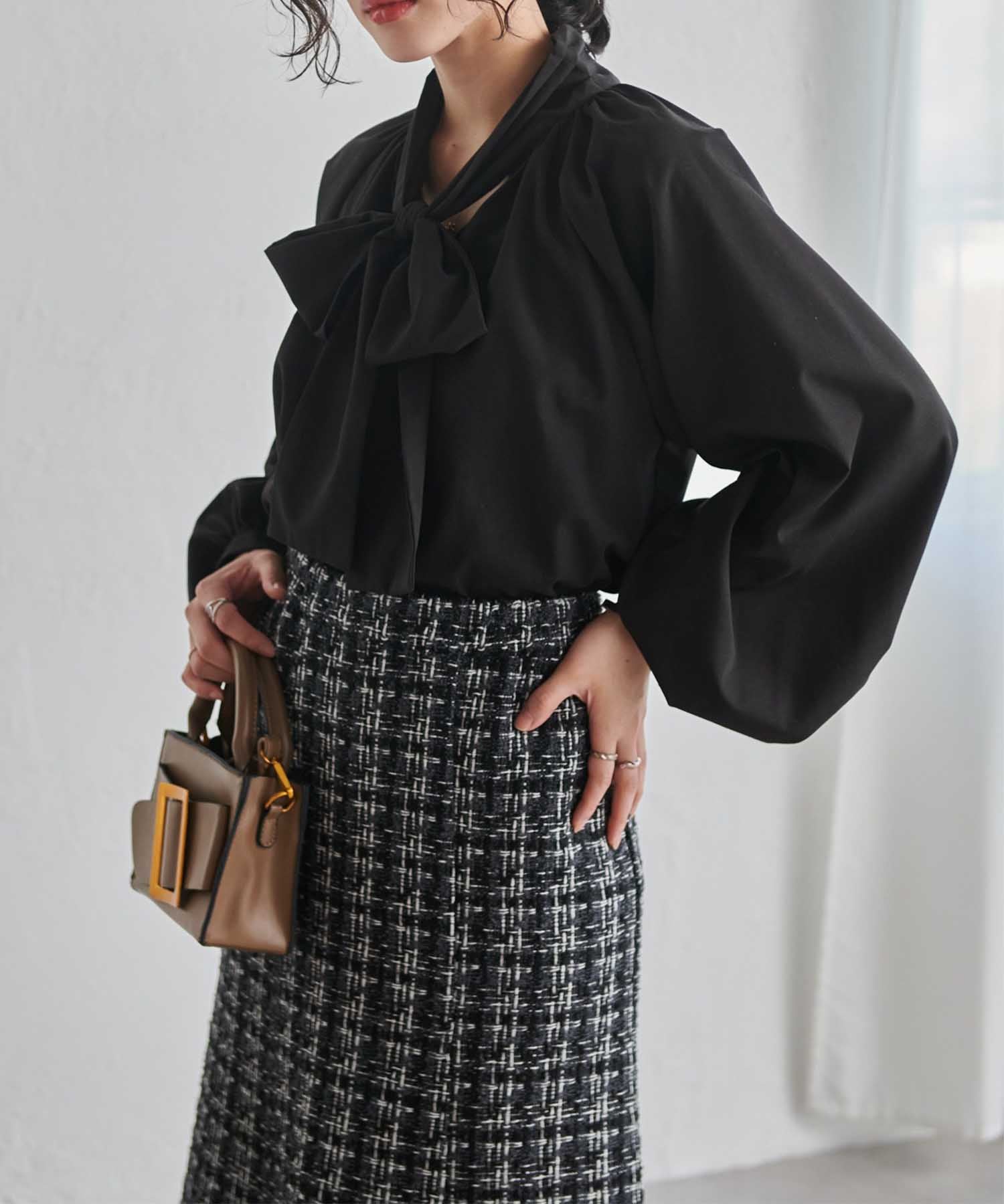 ラナン RANAN ボリュームボウタイブラウス