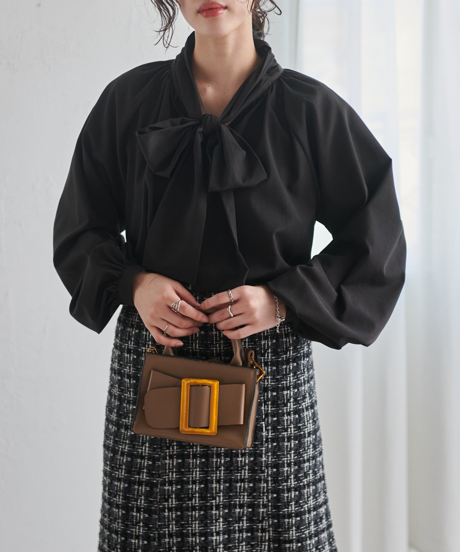 ラナン RANAN ボリュームボウタイブラウス