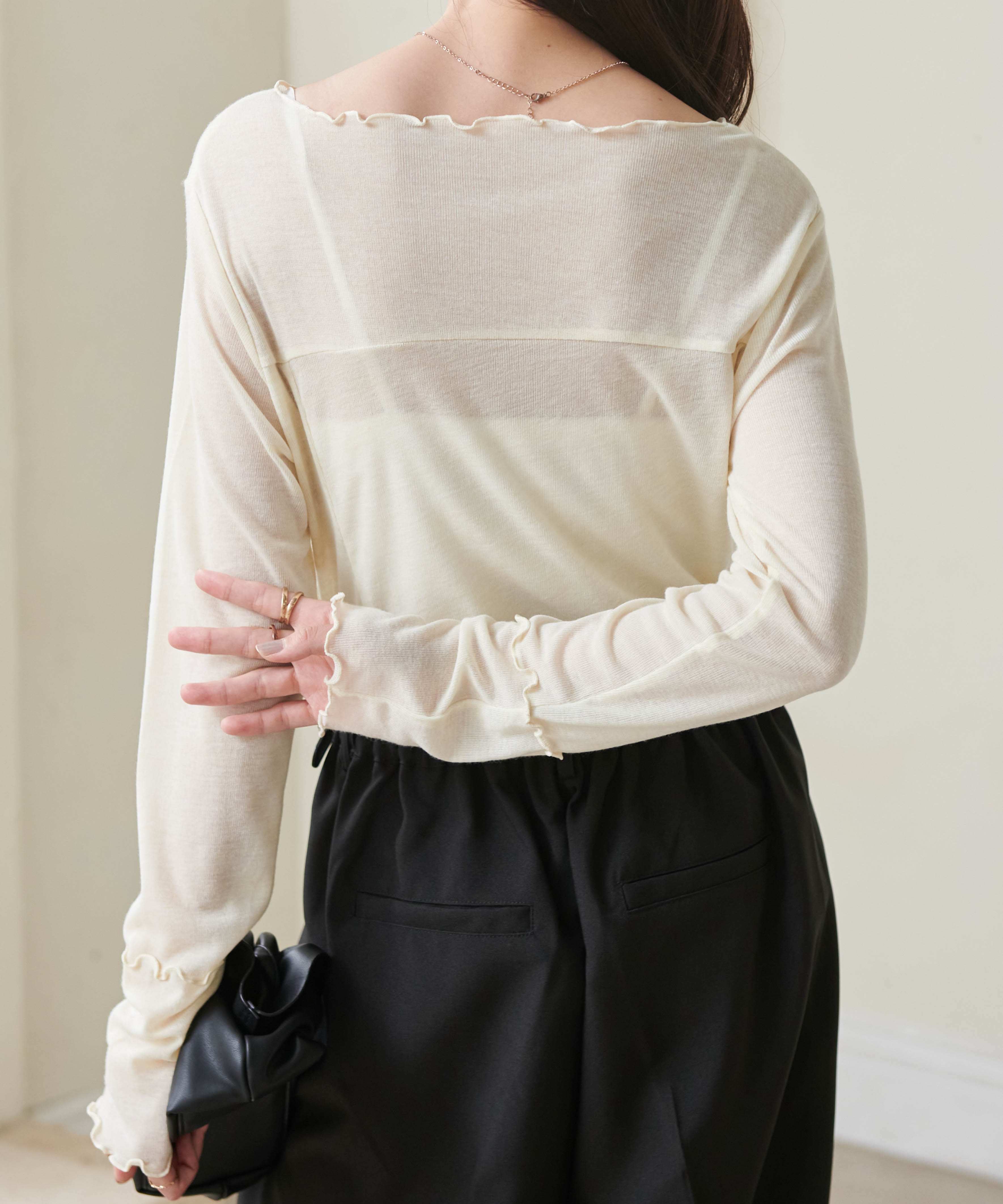 ラナン RANAN ギャザーデザインシアーTシャツ (イエロー) イエロー