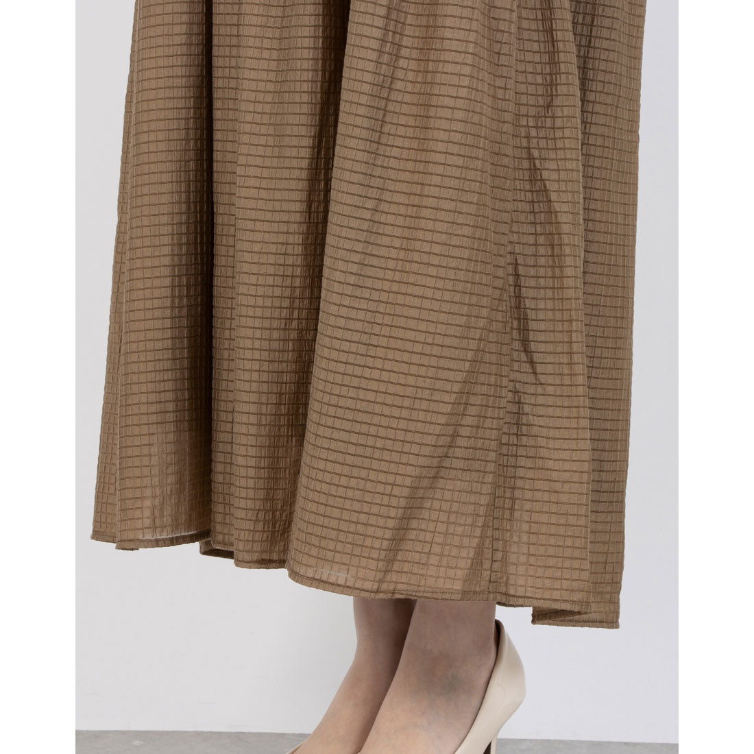 ラナン RANAN シアーチェックドロストギャザーティアード (モカ) モカ