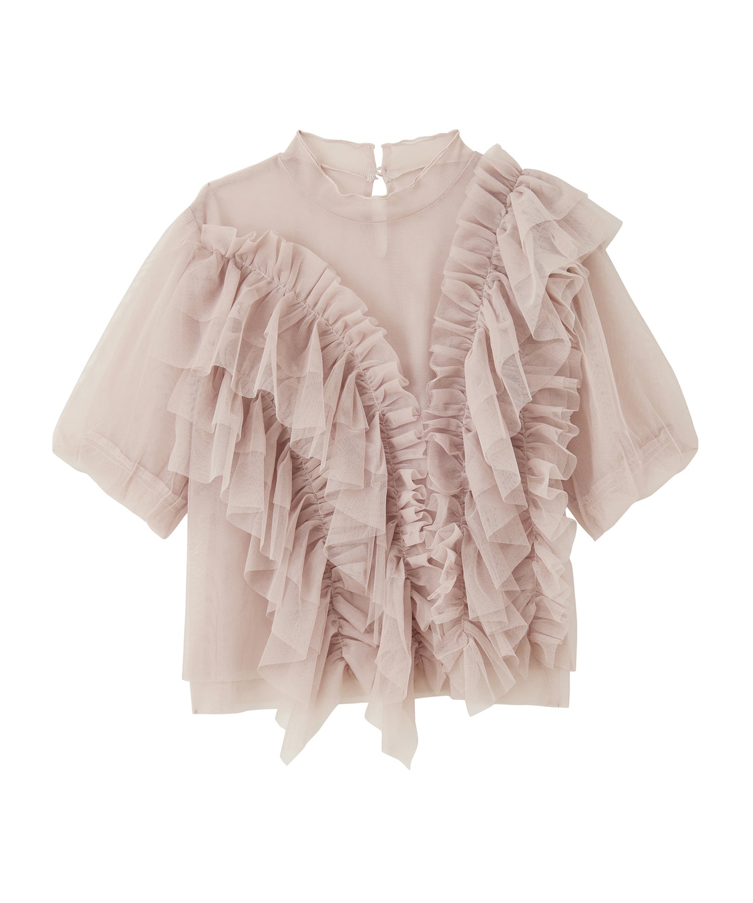 ラナン RANAN アシメフリルチュールブラウス (ピンクベージュ) ピンクベージュ