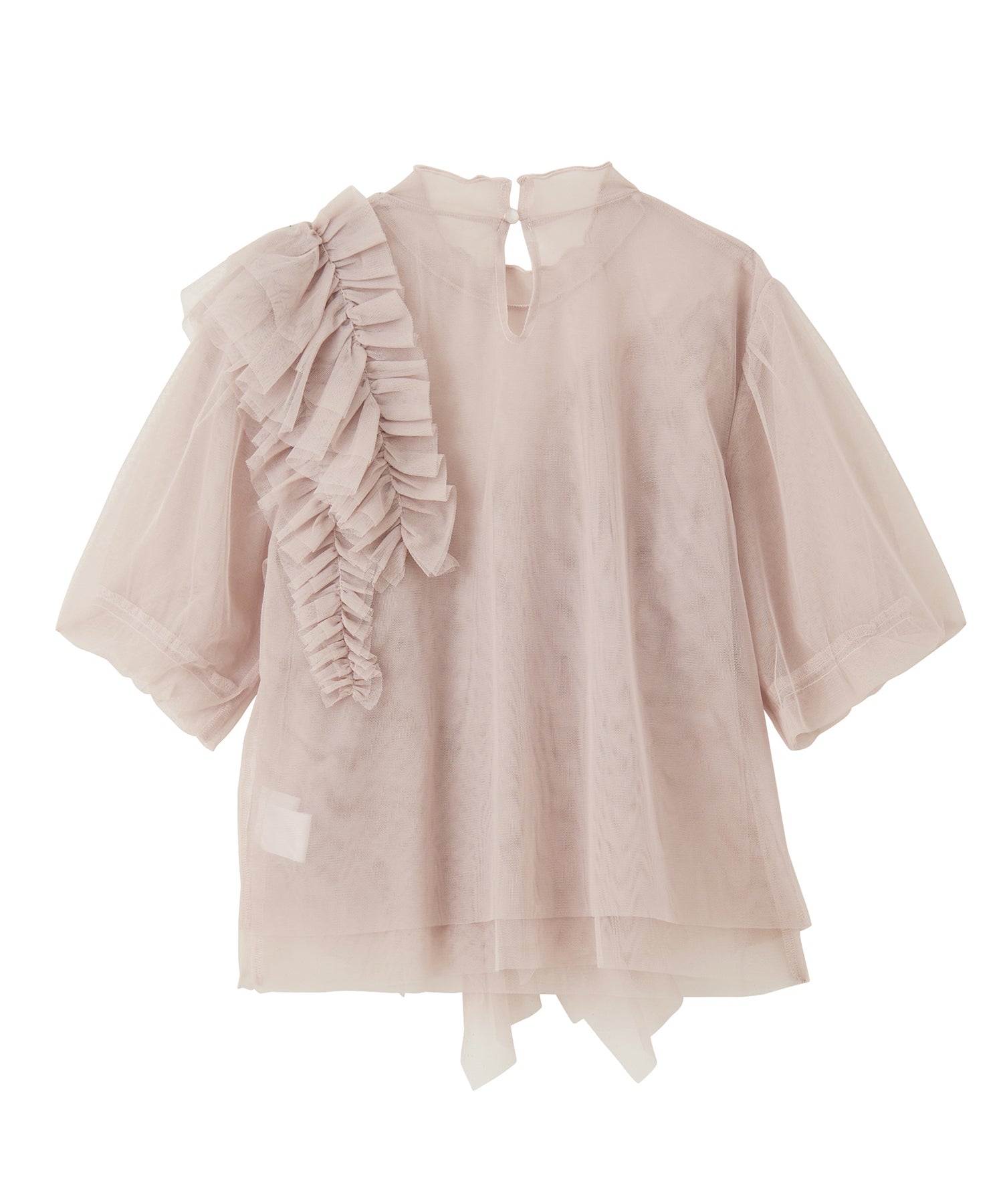 ラナン RANAN アシメフリルチュールブラウス (ピンクベージュ) ピンクベージュ