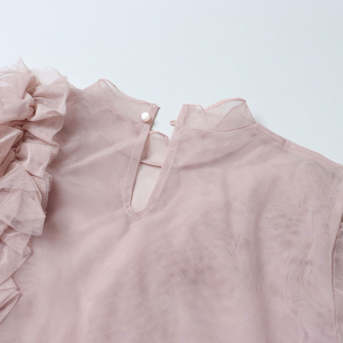 ラナン RANAN アシメフリルチュールブラウス (ピンクベージュ) ピンクベージュ