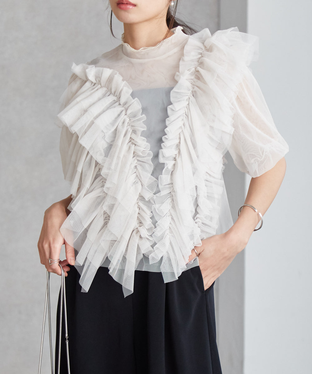 ラナン RANAN アシメフリルチュールブラウス (アイボリー) アイボリー