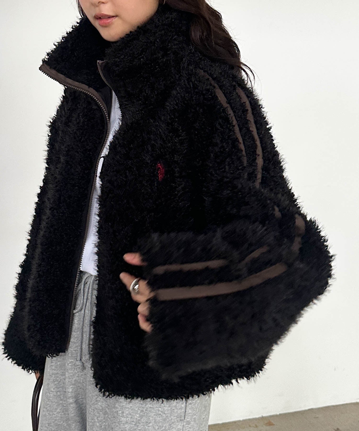 ラナン RANAN 【U.S. POLO ASSN.】刺繍ボアブルゾン (ブラック) ブラック