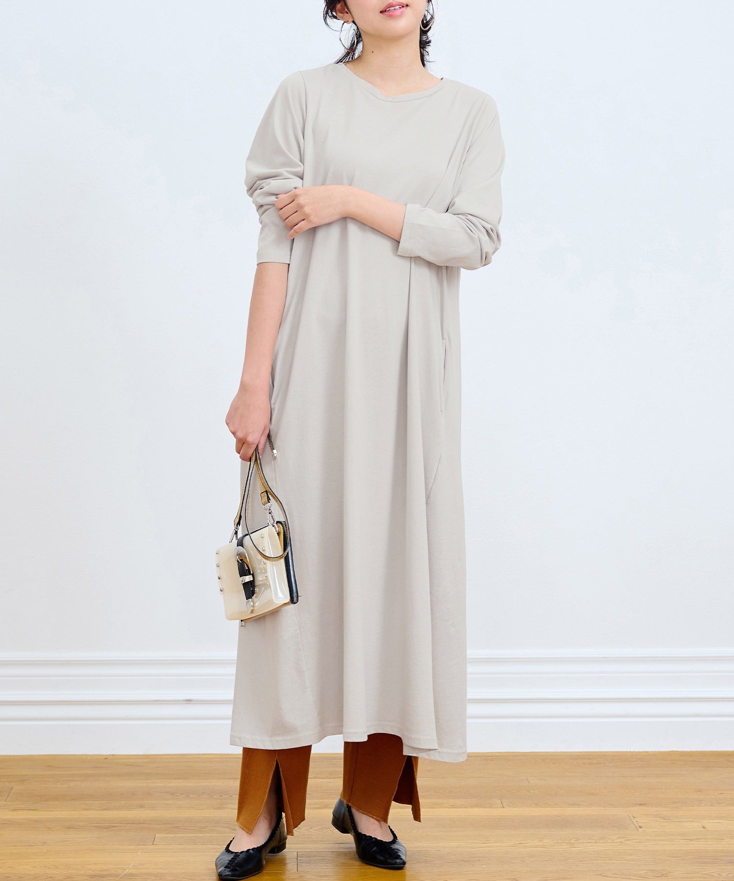 ラナン RANAN 〈BC〉ポケット付マキシワンピース (ライトグレー) ライトグレー