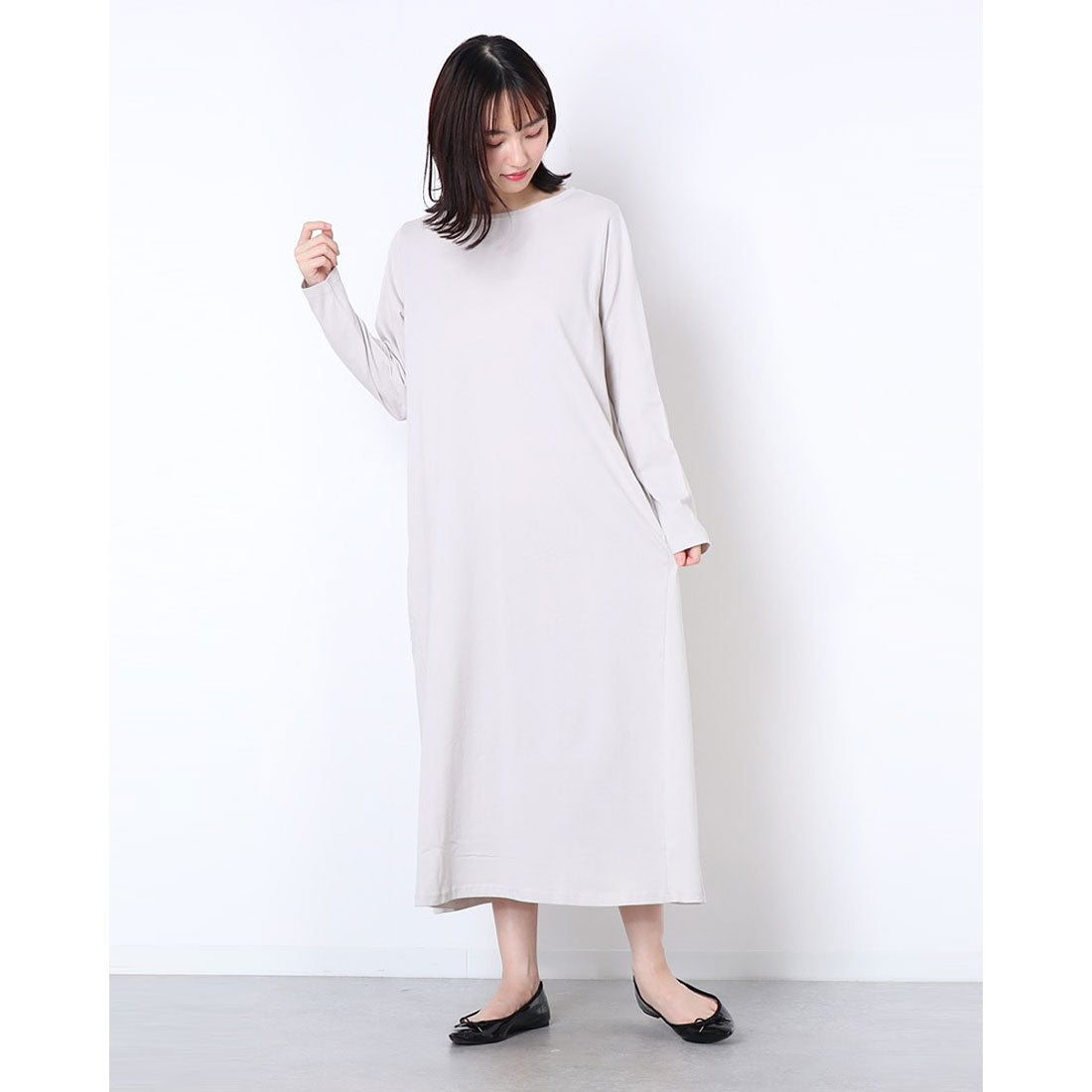 ラナン RANAN 〈BC〉ポケット付マキシワンピース (ライトグレー) ライトグレー