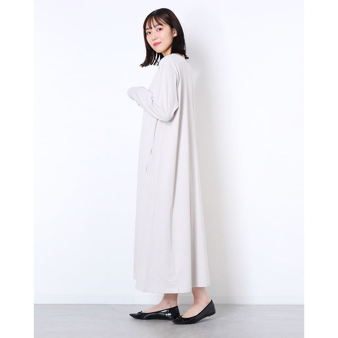 ラナン RANAN 〈BC〉ポケット付マキシワンピース (ライトグレー) ライトグレー