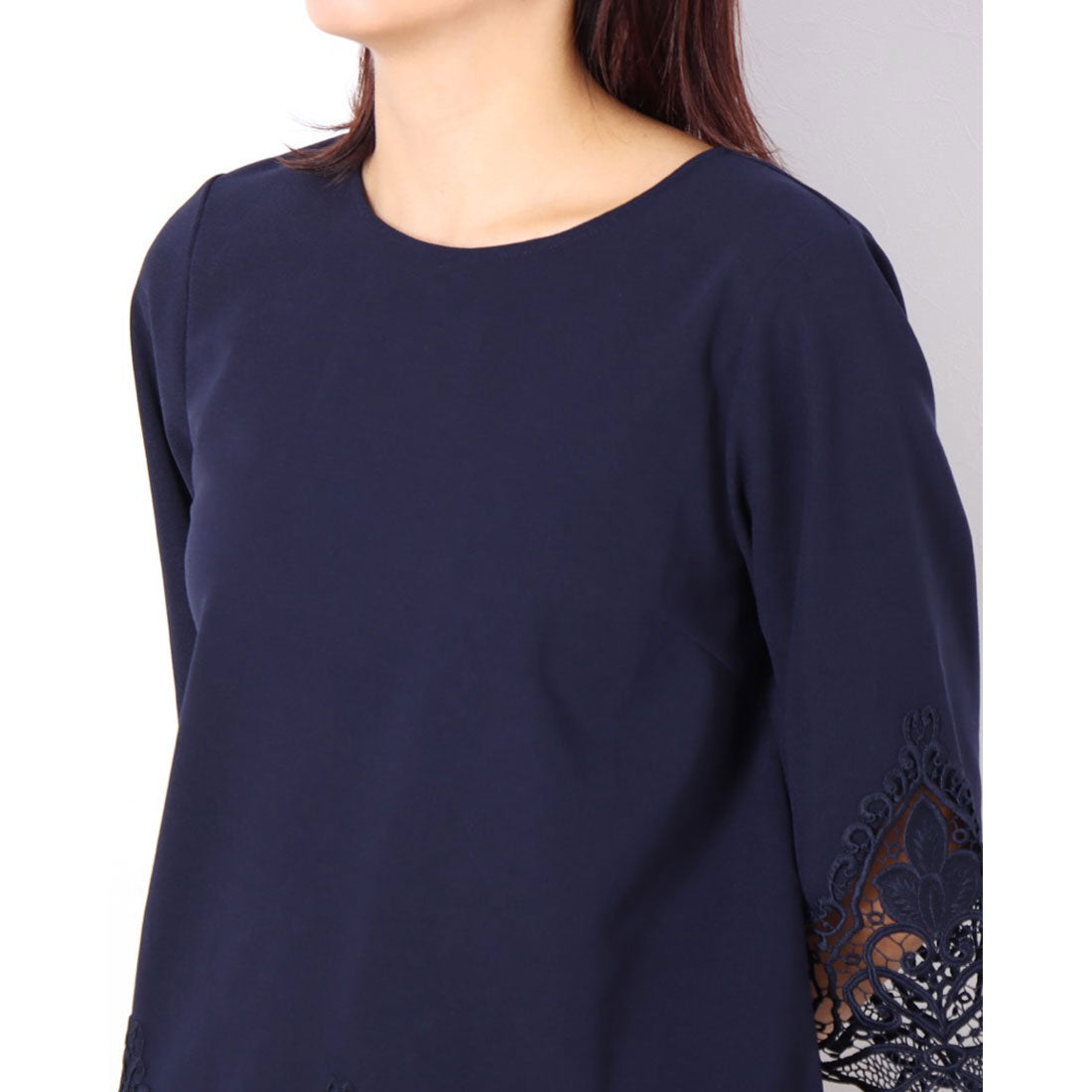 ラナン RANAN 裾レース使いチュニック (ネイビー) ネイビー