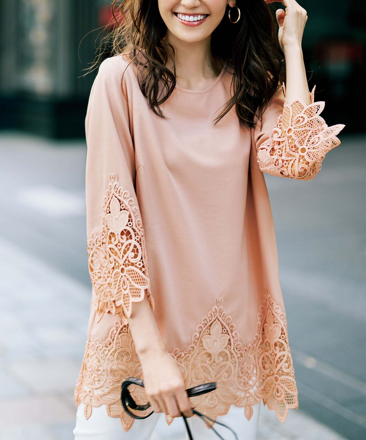 ラナン RANAN ひんやり!裾レース使いチュニック (ピンク) ピンク