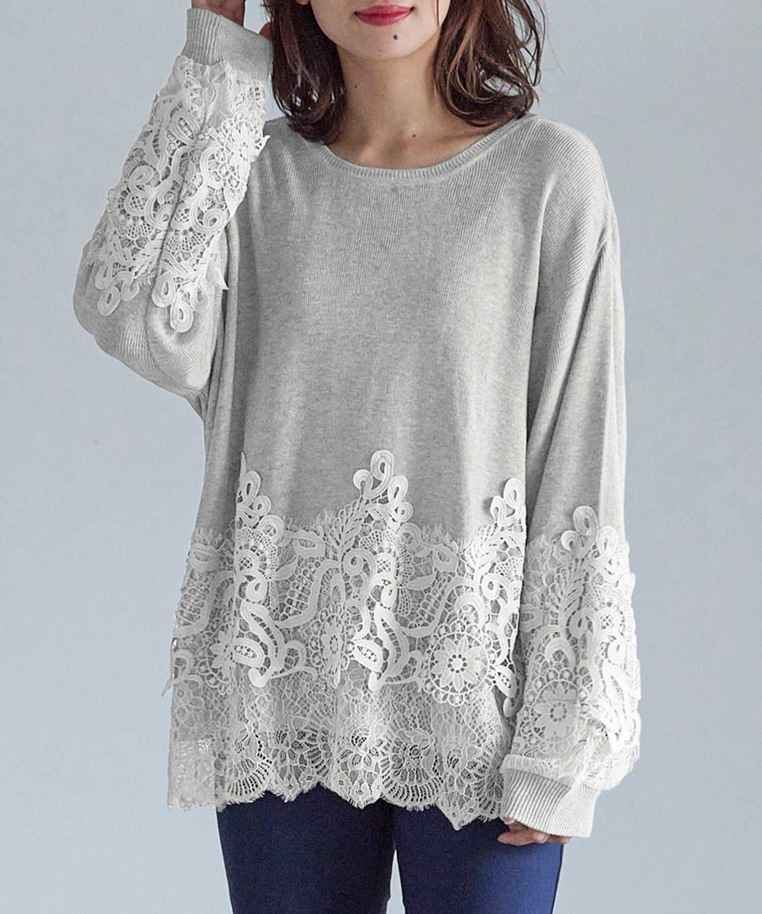 ラナン RANAN レース切替ニットプルオーバー