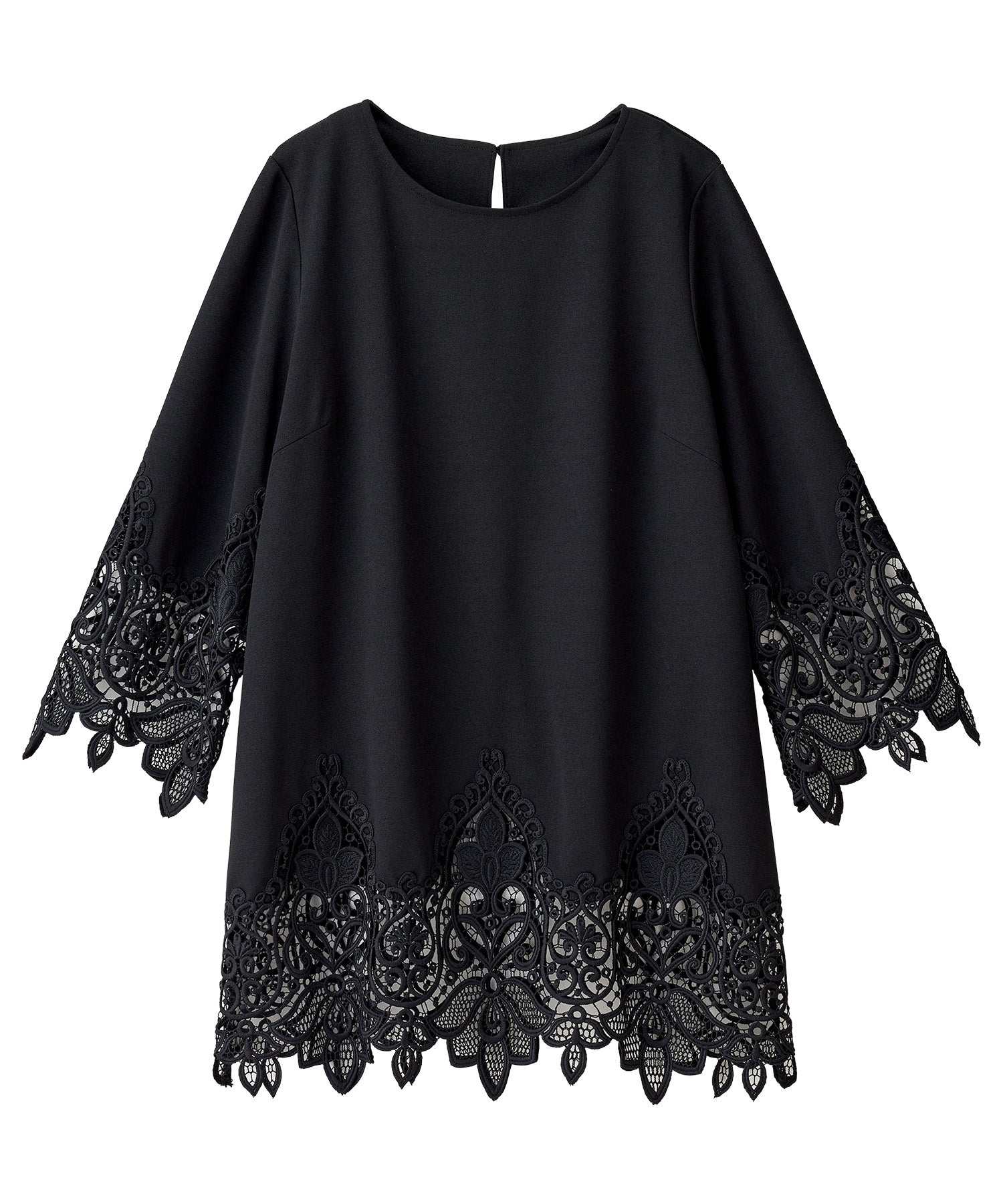 ラナン RANAN 裾レース使いチュニック (ブラック) ブラック