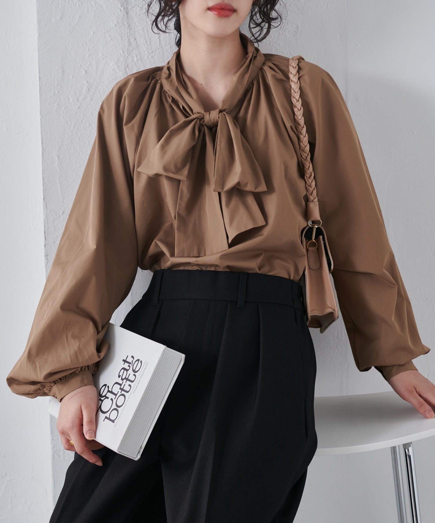 ラナン RANAN ボリュームボウタイブラウス