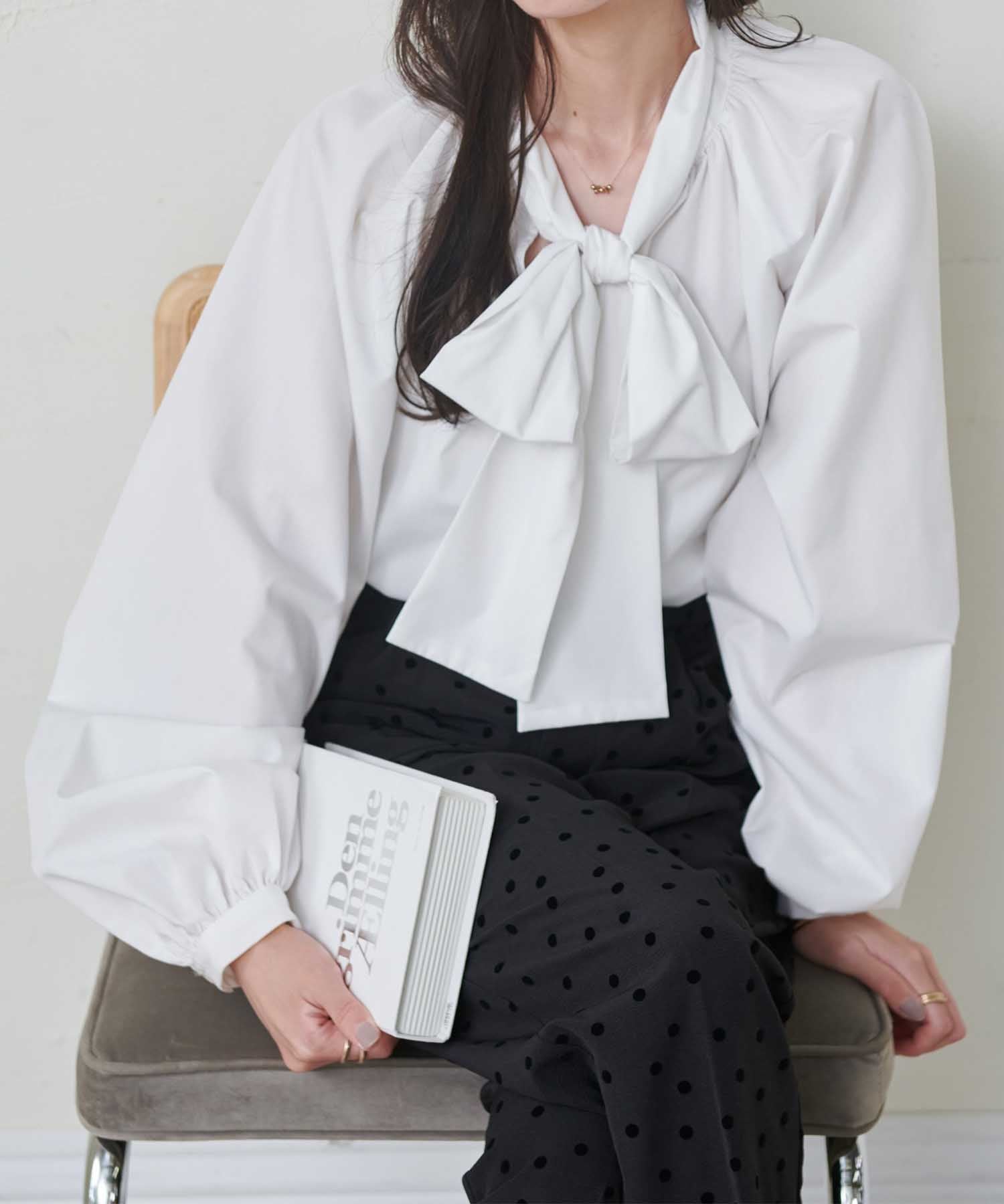 ラナン RANAN ボリュームボウタイブラウス