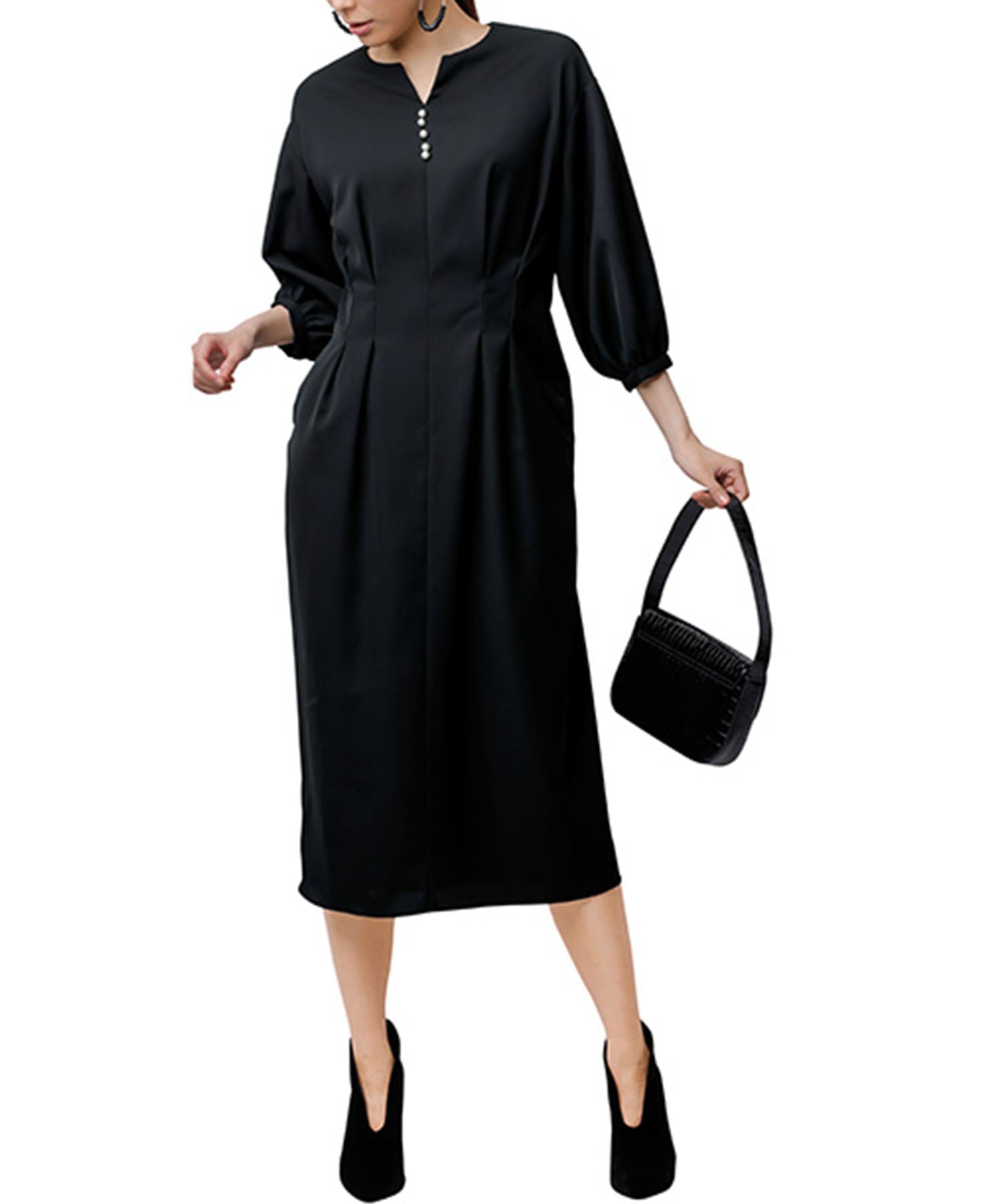 ラナン RANAN パール調タックワンピース