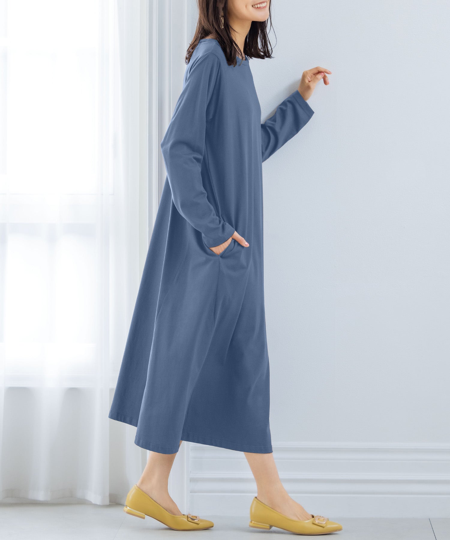 ラナン RANAN <BC>ポケット付マキシワンピースロング (ダスティブルー) ダスティブルー