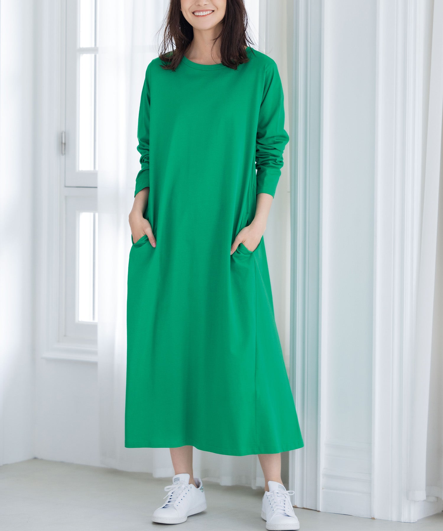 ラナン RANAN <BC>ポケット付マキシワンピ(ロング) (ブライトグリーン) ブライトグリーン