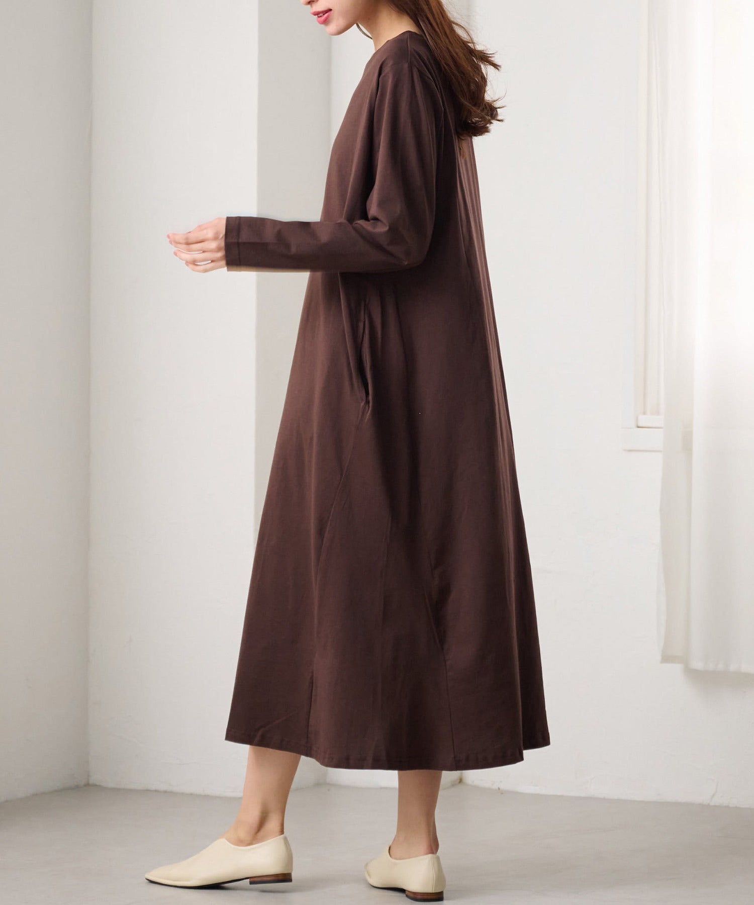ラナン RANAN <BC>ポケット付マキシワンピ(ロング) (ダークブラウン) ダークブラウン
