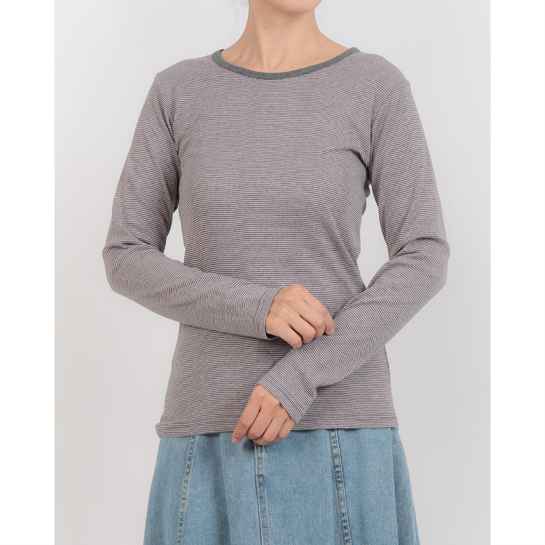 ロバート・ピー・ミラー Robert P. Miller 袖 Tシャツ ロンT カットソー Panel-rib L/S Tee -BORDER パネルリブロングスリーブT 813C (チャコールグレー×ピンク) チャコールグレー×ピンク