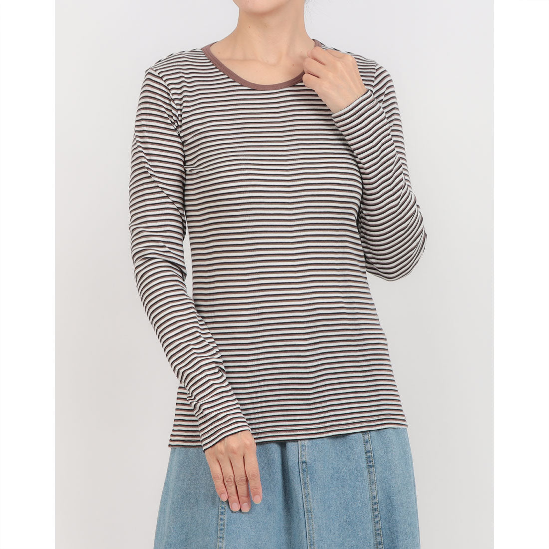 ロバート・ピー・ミラー Robert P. Miller 袖 Tシャツ ロンT カットソー Panel-rib L/S Tee -BORDER パネルリブロングスリーブT 813C (ブラウン×ブラック) ブラウン×ブラック